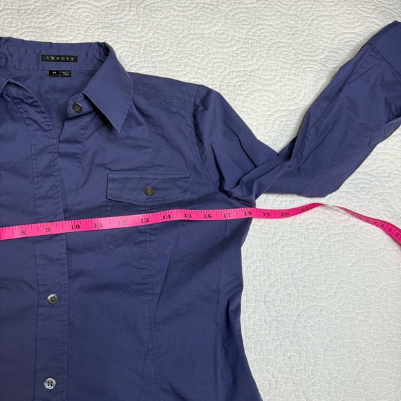 Theory Blue Button Down Shirt Classic Tailored Fit cotton blend size M - Picture 8 of 9